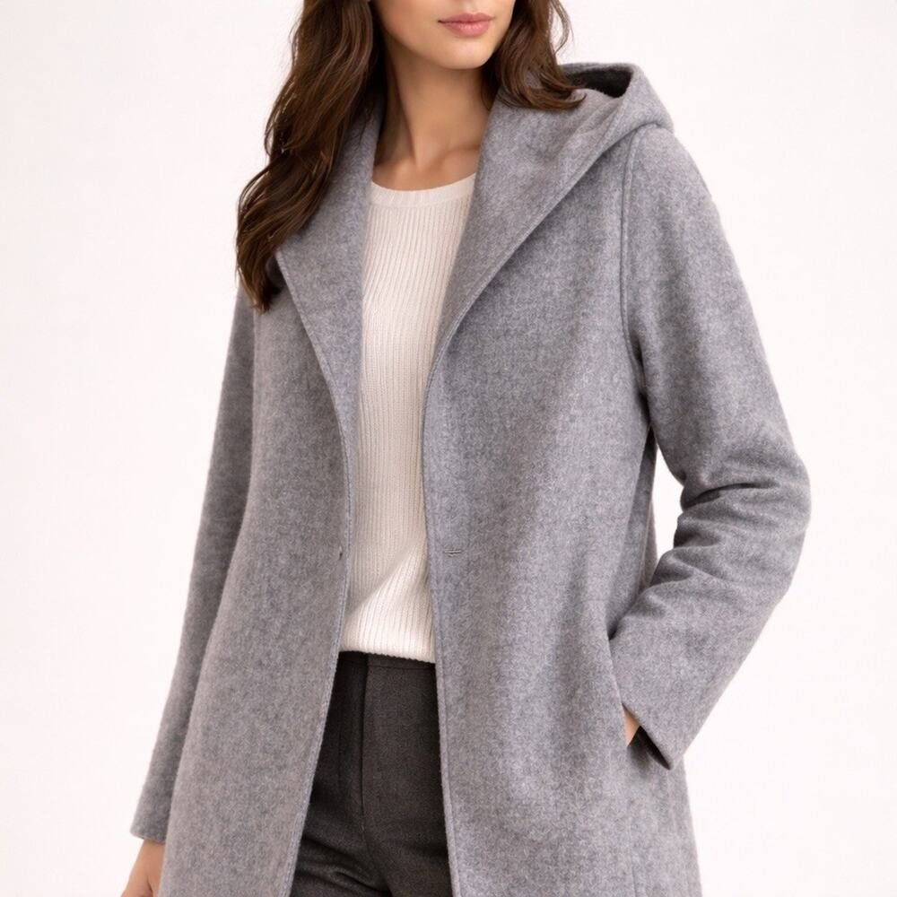 Vince Women's M Gray 90% Wool Hooded Coat Hidden Snap Quiet Luxury